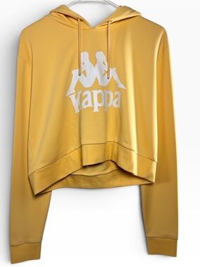 Kappa Women's Pale Yellow Cropped Hooded Sweatshirt with White Logo